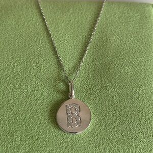 Anzie Disk Silver Pavé Pendant Necklace B Initial